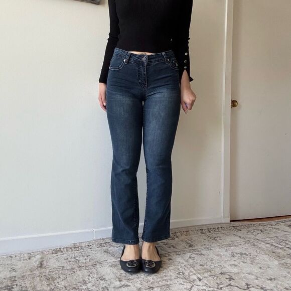 Y2K embroidered mid rise ankle cropped dark wash jeans - Picture 2 of 5